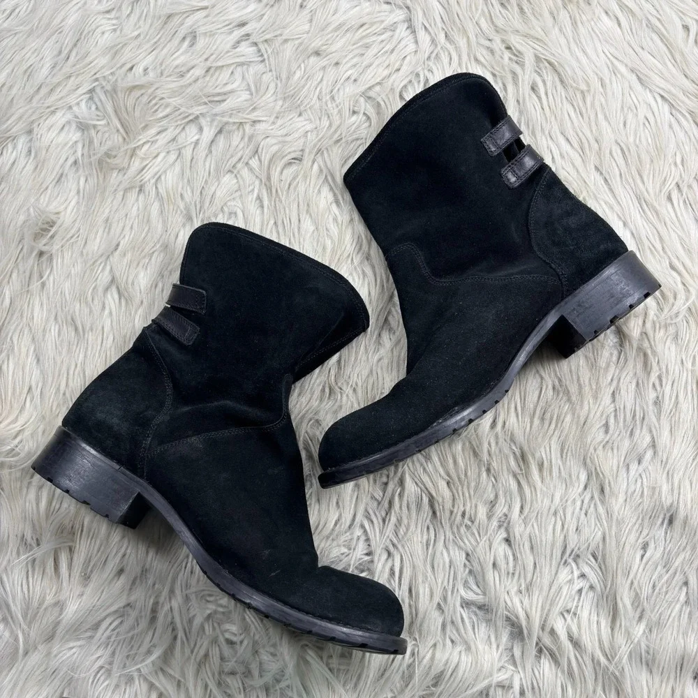 Sesto Meucci Women's 9.5 Black Slouchy Suede Pull On Moto Boots Biker Boho - Picture 3 of 10